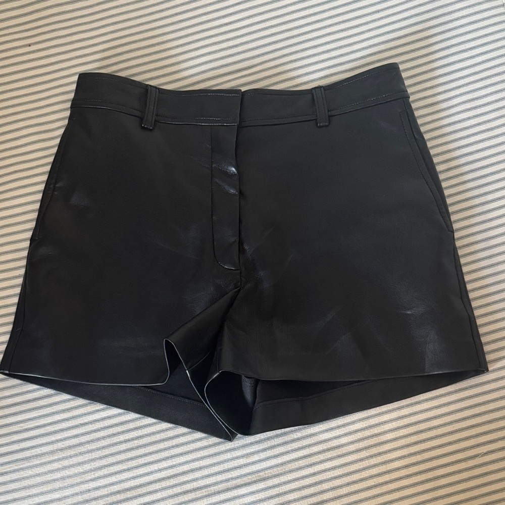Aritzia High Waist Black Leather Shorts